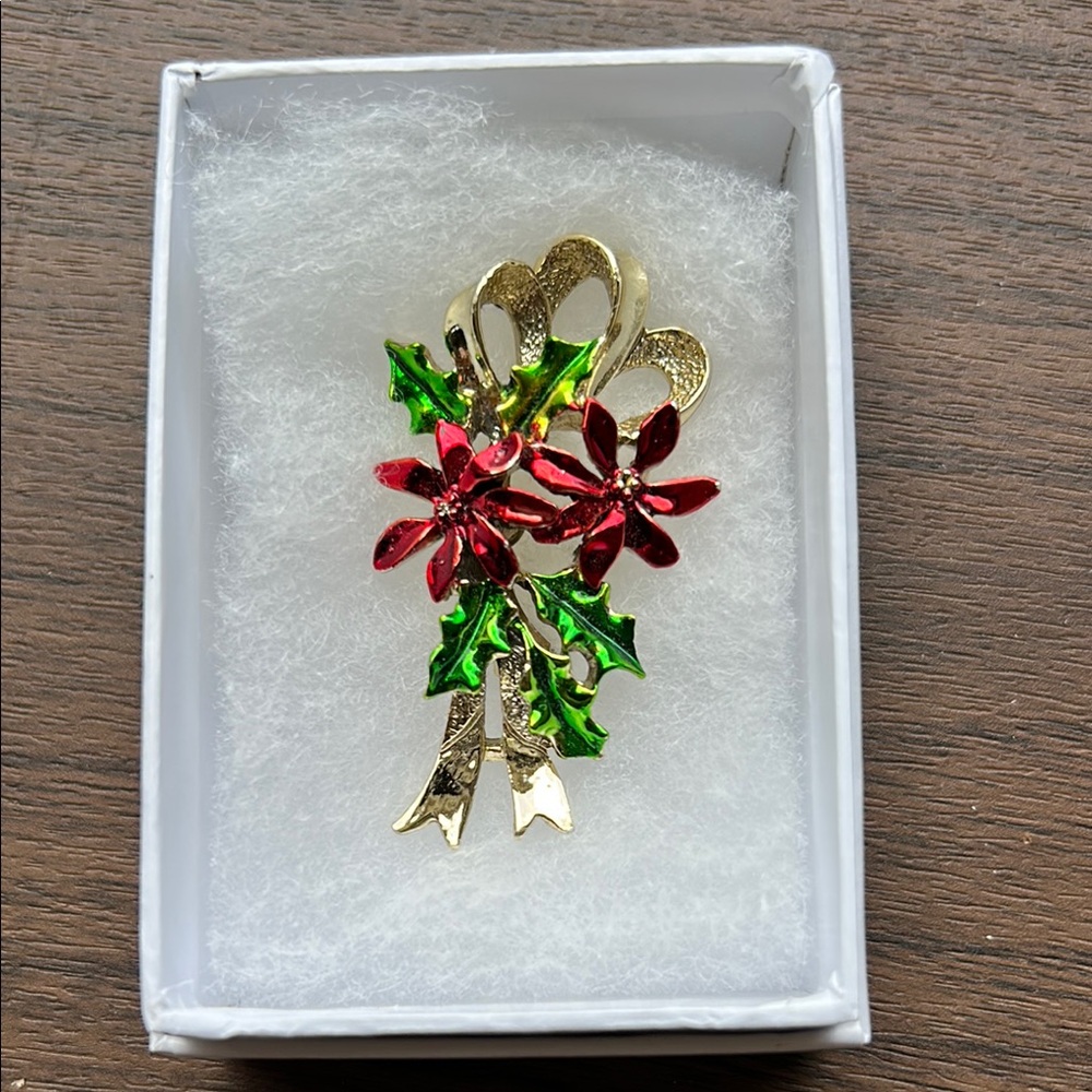 Elegant Gold and Red Floral Brooch